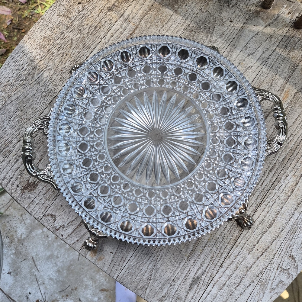 Elegant Silver Tray Marked 7549 and Clear Glass Serving Tray Vintage Beautiful